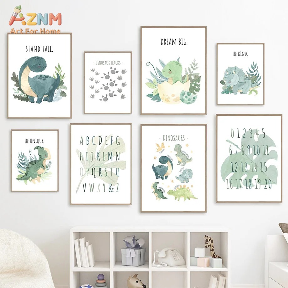 Inspirational Kids Education Quotes - AZNM Watercolor Dinosaur Alphabet Number Canvas