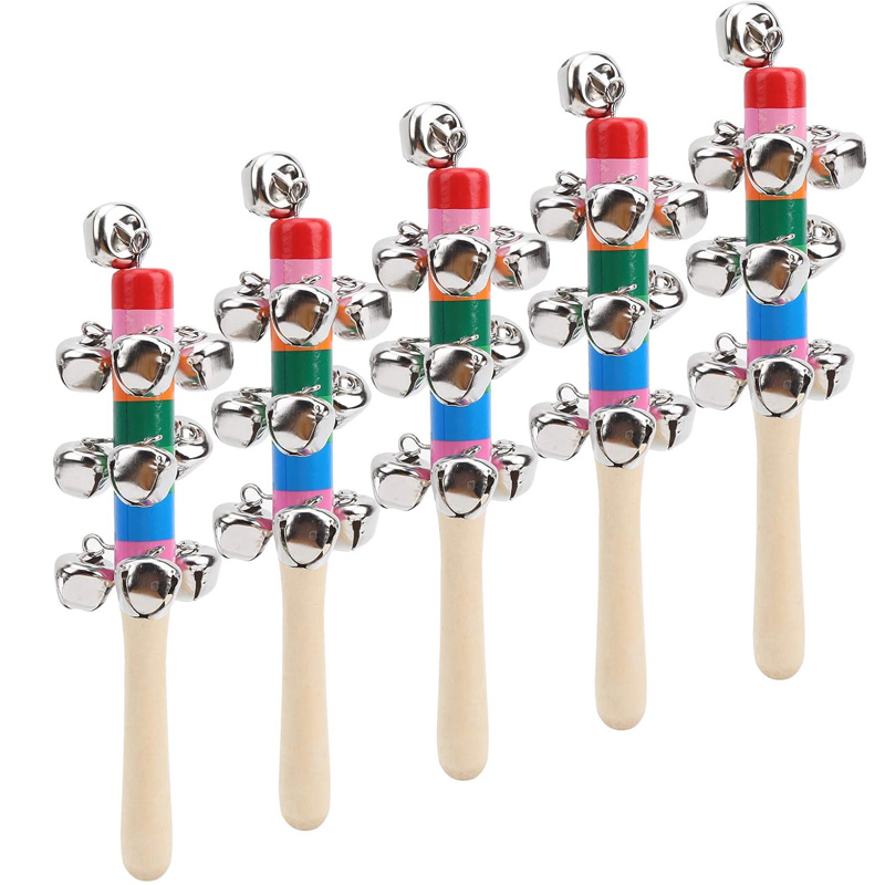 5PCS Wooden Jingle Hand Bells  - đánh giá và giá Kids Education Bell