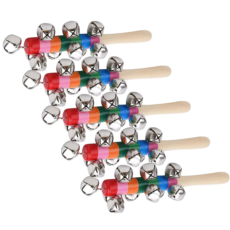 5PCS Wooden Jingle Hand Bells  - đánh giá và giá Kids Education Bell