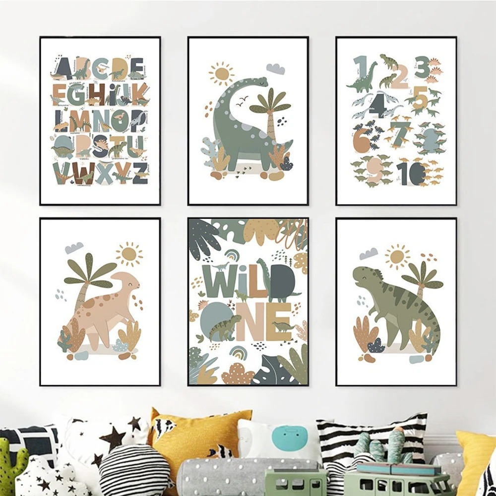 Nordic Cute Baby Dinosaur Wall - đánh giá và giá Kids Educational Posters