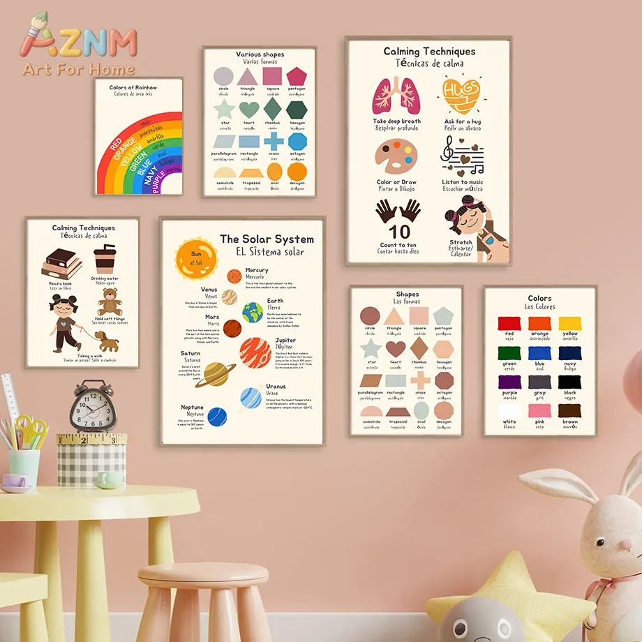 AZNM Bilingual Spanish English - đánh giá và giá Kids Education Charts
