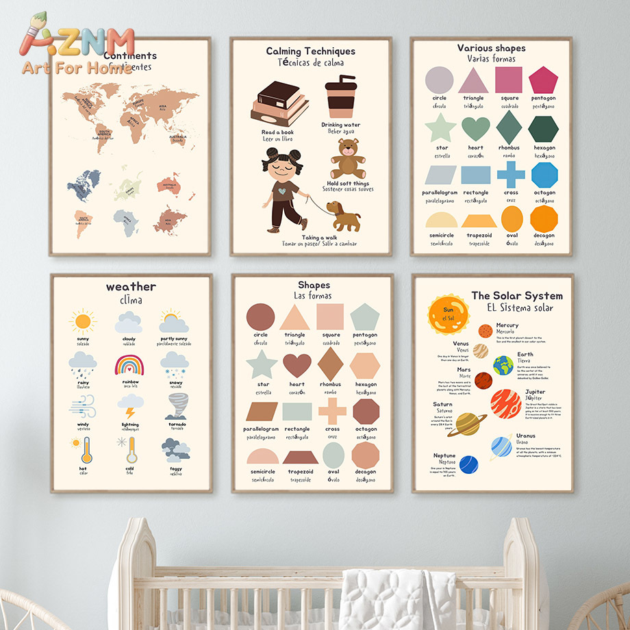 AZNM Bilingual Spanish English - đánh giá và giá Kids Education Charts